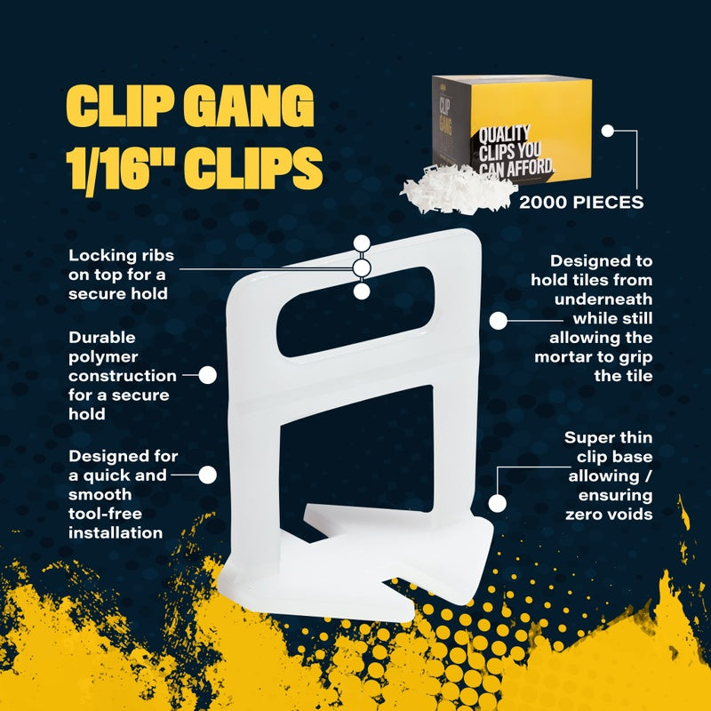 Clip Gang Tile Leveling System: Clips 1/16&quot; (400 clips) - Calidad Tools